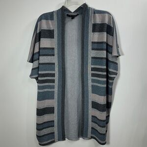 St. John Cardigan striped sweater open front gray silver short sleeve petite.